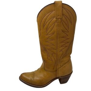 Vtg 80s Double H Women 6 B Cowboy Boots Tan Leather Stitched Pointed Toe L734644